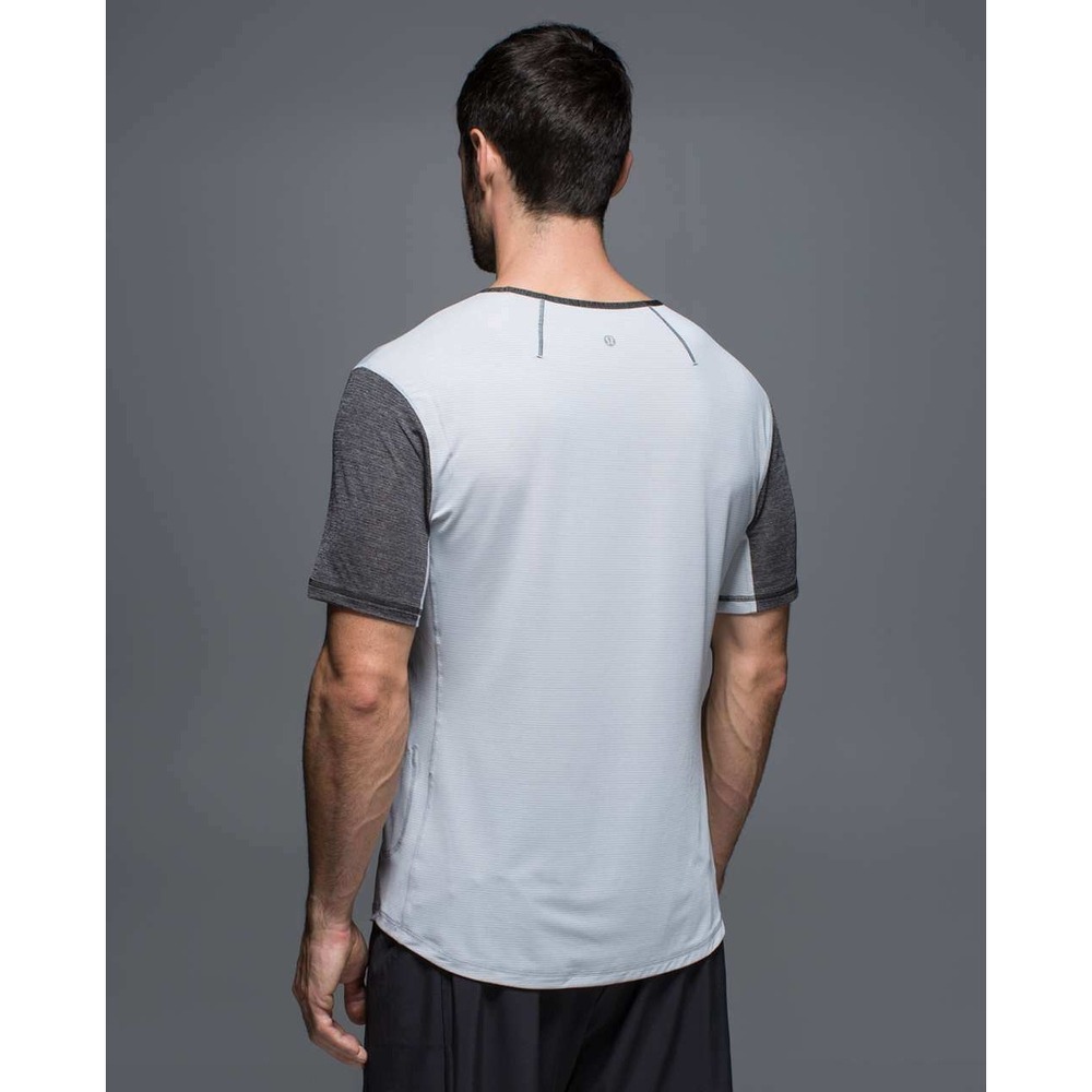 Lululemon Non-Stop‎ Crew Mens Heathered Light Grey Black Running Training Shirt